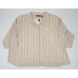 ANGELIGNE Button Down Shirt With Cammy Womens‎ 4XL. Striped Short Sleeve NWT